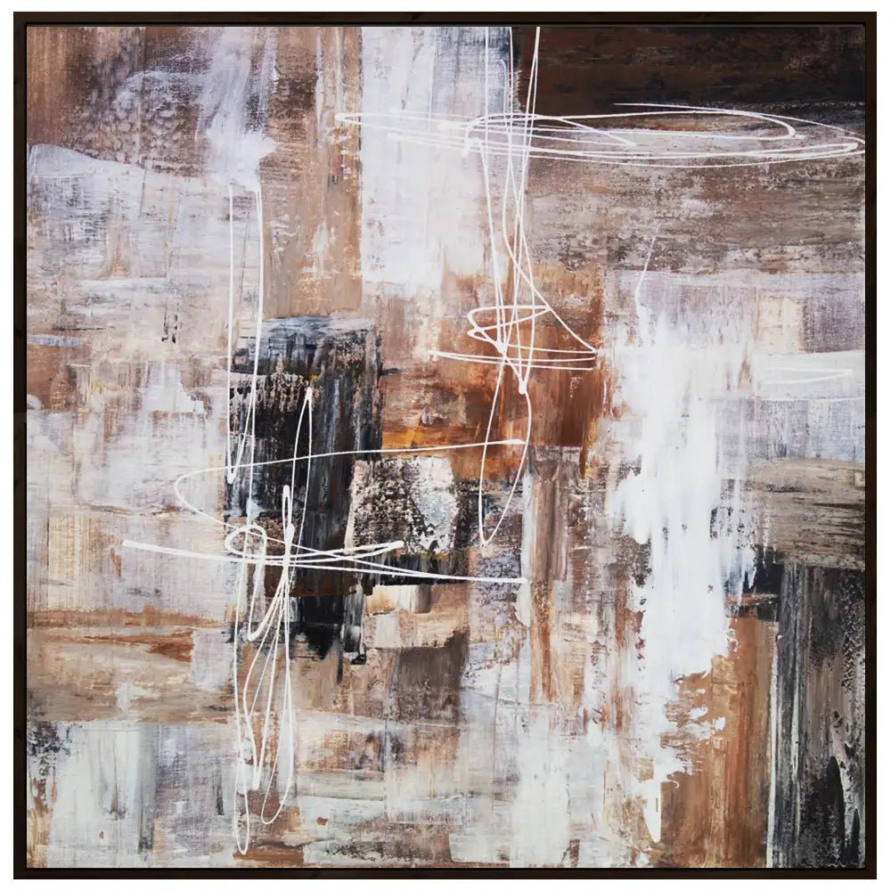 Cuadro abstracto moderno pintado a mano con líneas en blanco - DekoArte