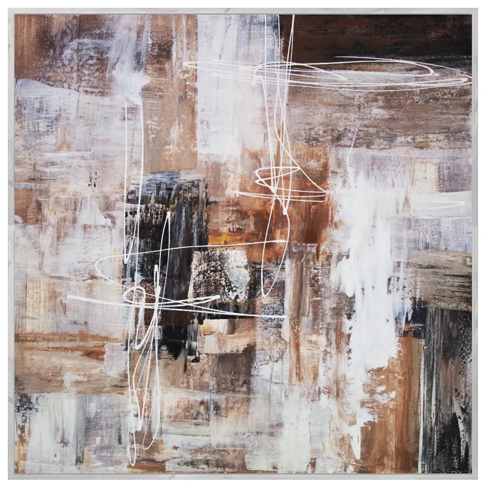 Cuadro abstracto moderno pintado a mano con líneas en blanco - DekoArte