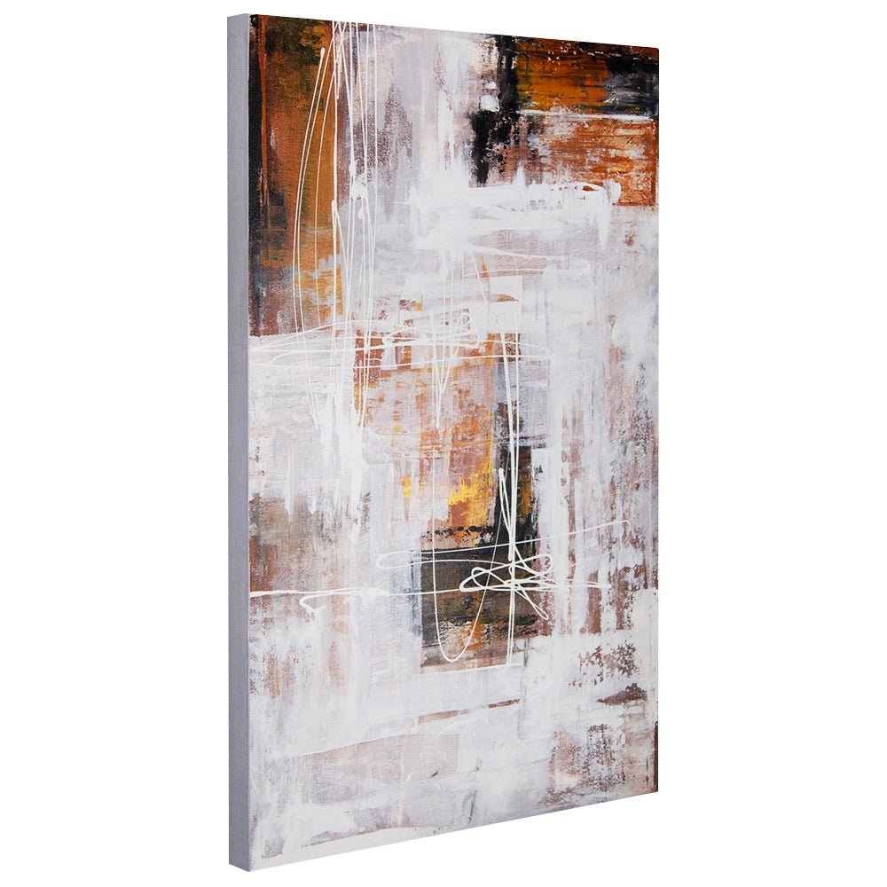 Cuadro abstracto moderno pintado a mano con líneas en blanco - DekoArte