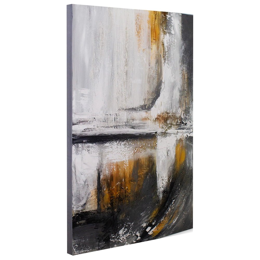 Cuadro abstracto pintado a mano con textura en tonos dorados y gris - DekoArte