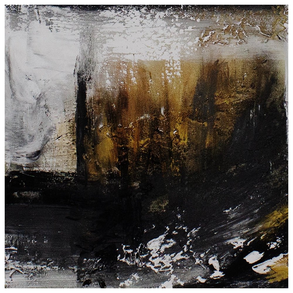 Cuadro abstracto pintado a mano con textura en tonos dorados y gris - DekoArte