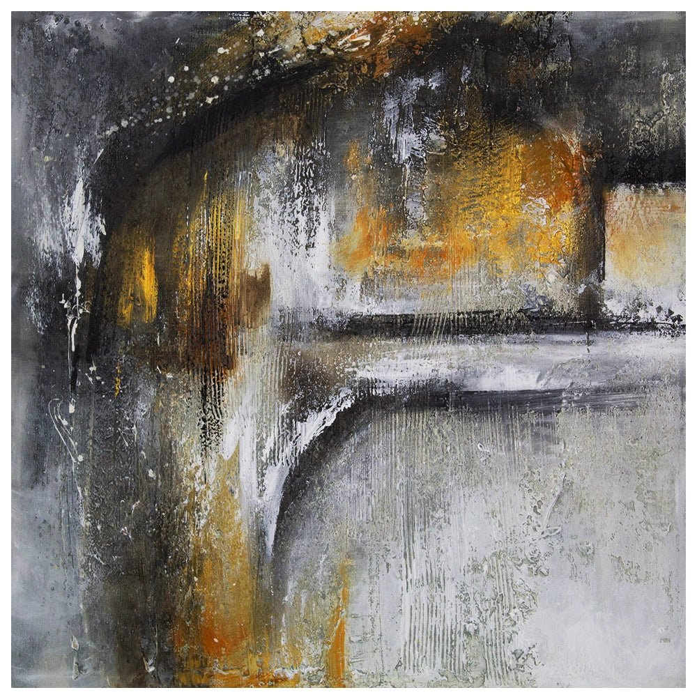 Cuadro abstracto pintado a mano con textura en tonos dorados y gris - DekoArte