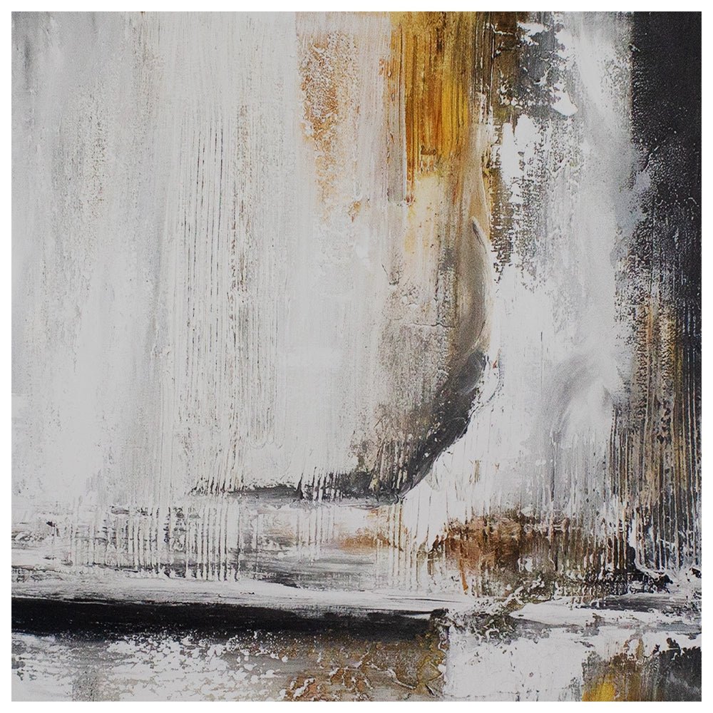 Cuadro abstracto pintado a mano con textura en tonos dorados y gris - DekoArte