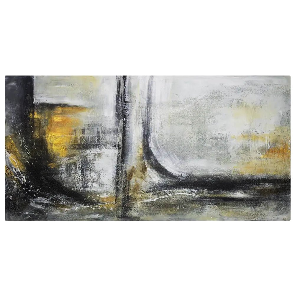 Cuadro abstracto pintado a mano con textura en tonos dorados y gris - DekoArte