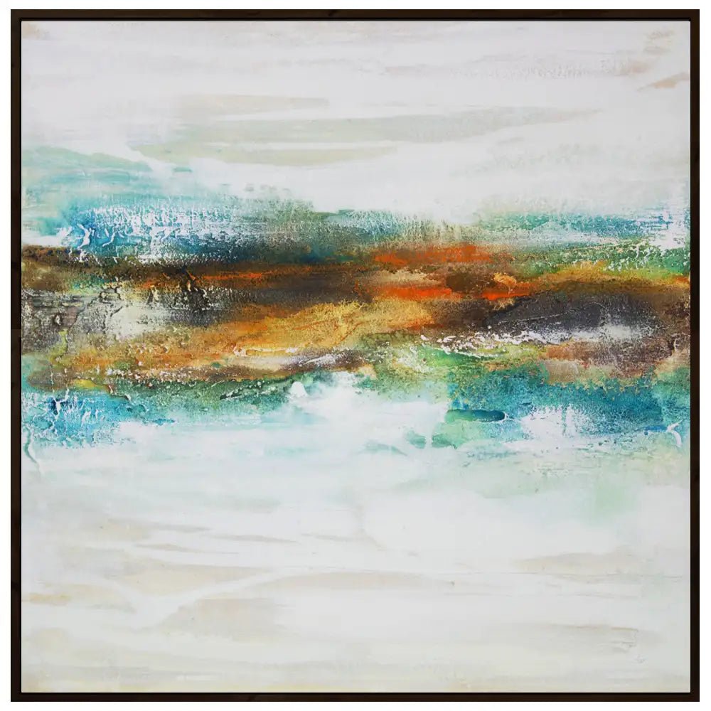 Cuadro abstracto pintado a mano con textura en tonos turquesa - DekoArte