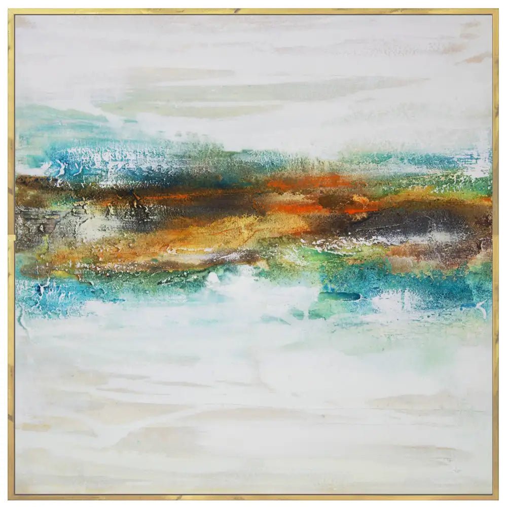 Cuadro abstracto pintado a mano con textura en tonos turquesa - DekoArte