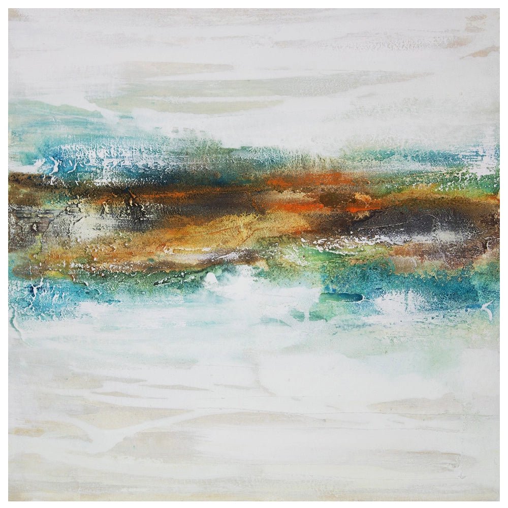 Cuadro abstracto pintado a mano con textura en tonos turquesa - DekoArte