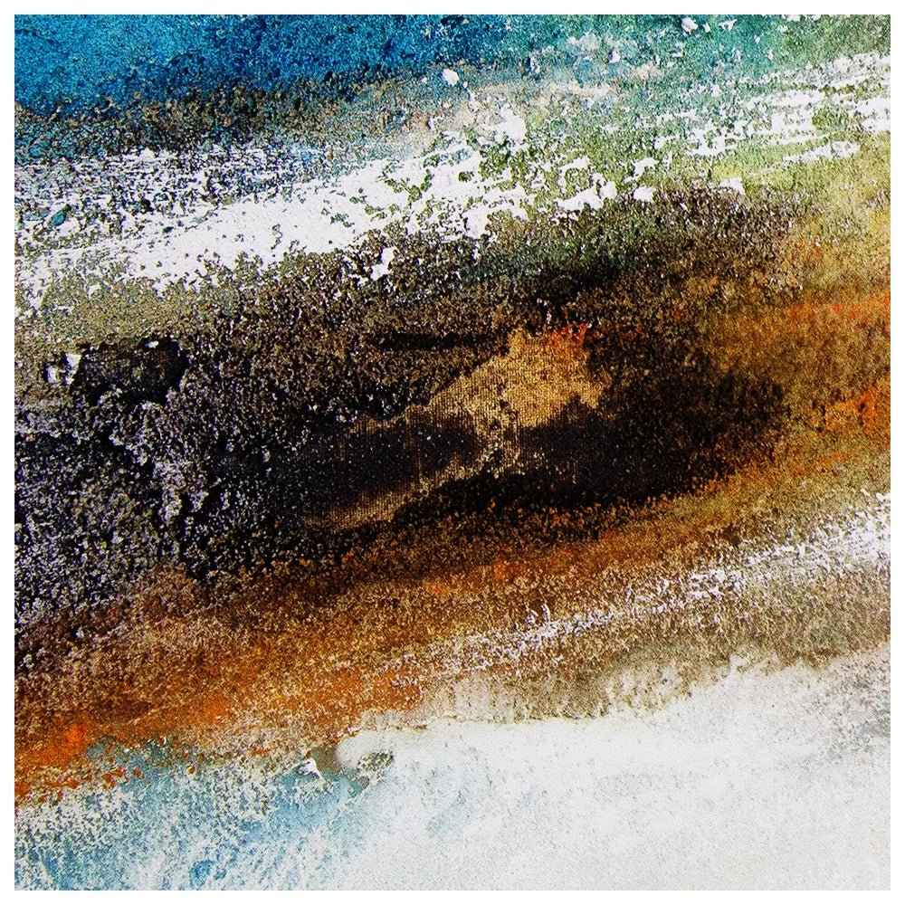 Cuadro abstracto pintado a mano con textura en tonos turquesa - DekoArte