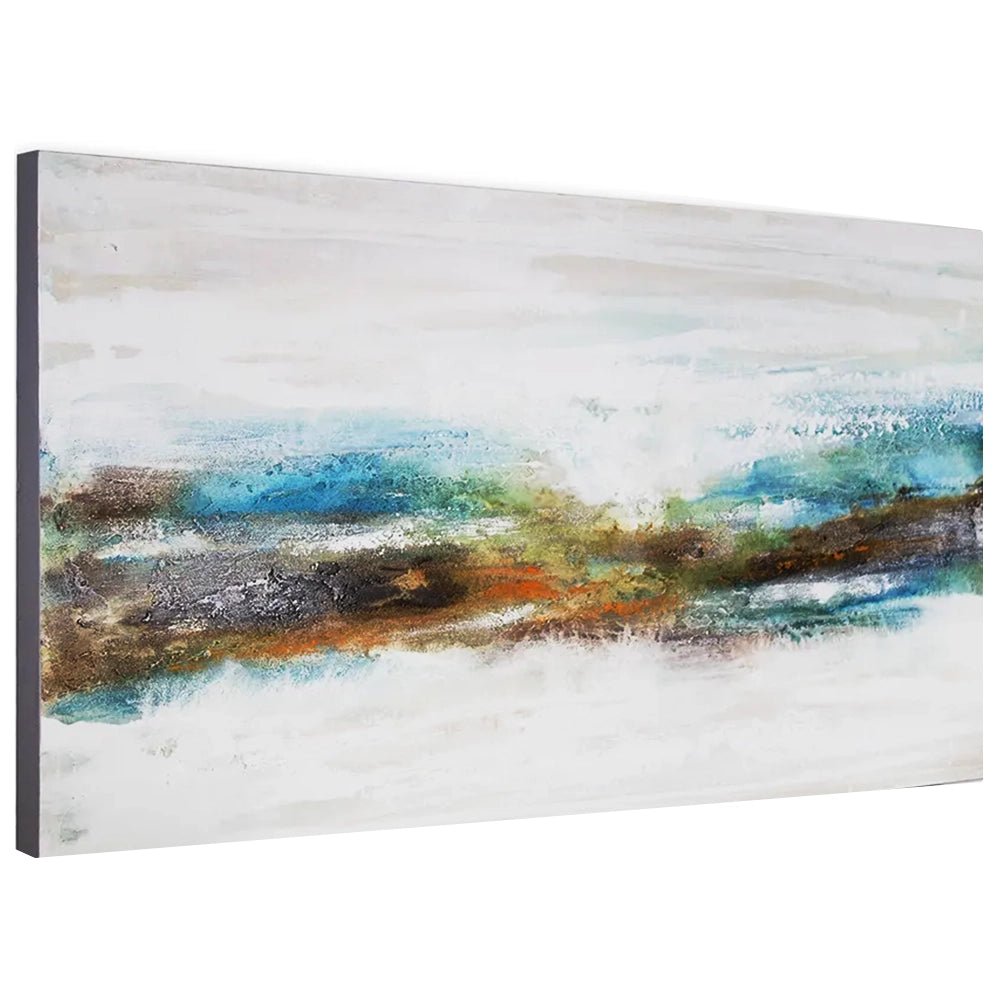 Cuadro abstracto pintado a mano con textura en tonos turquesa - DekoArte