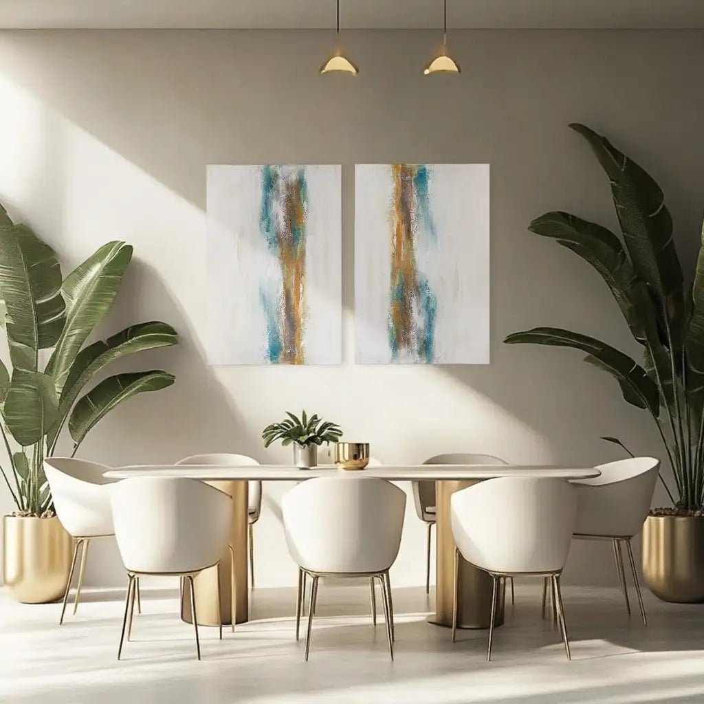 Cuadro abstracto pintado a mano con textura en tonos turquesa - DekoArte