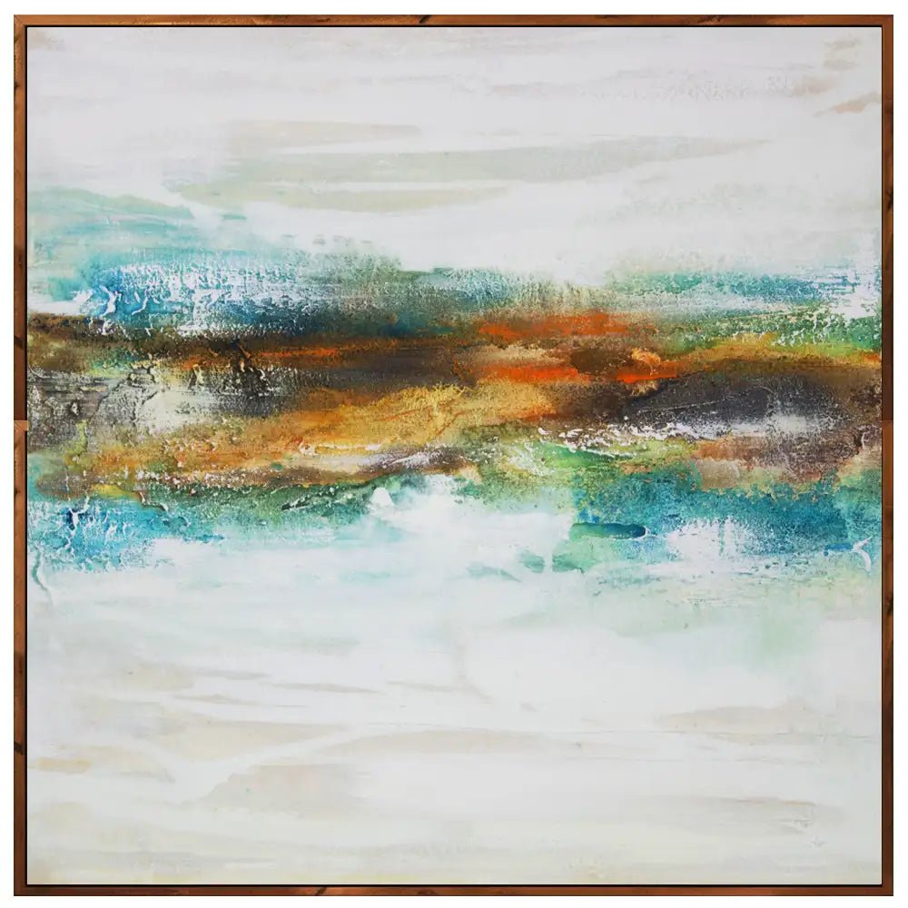 Cuadro abstracto pintado a mano con textura en tonos turquesa - DekoArte