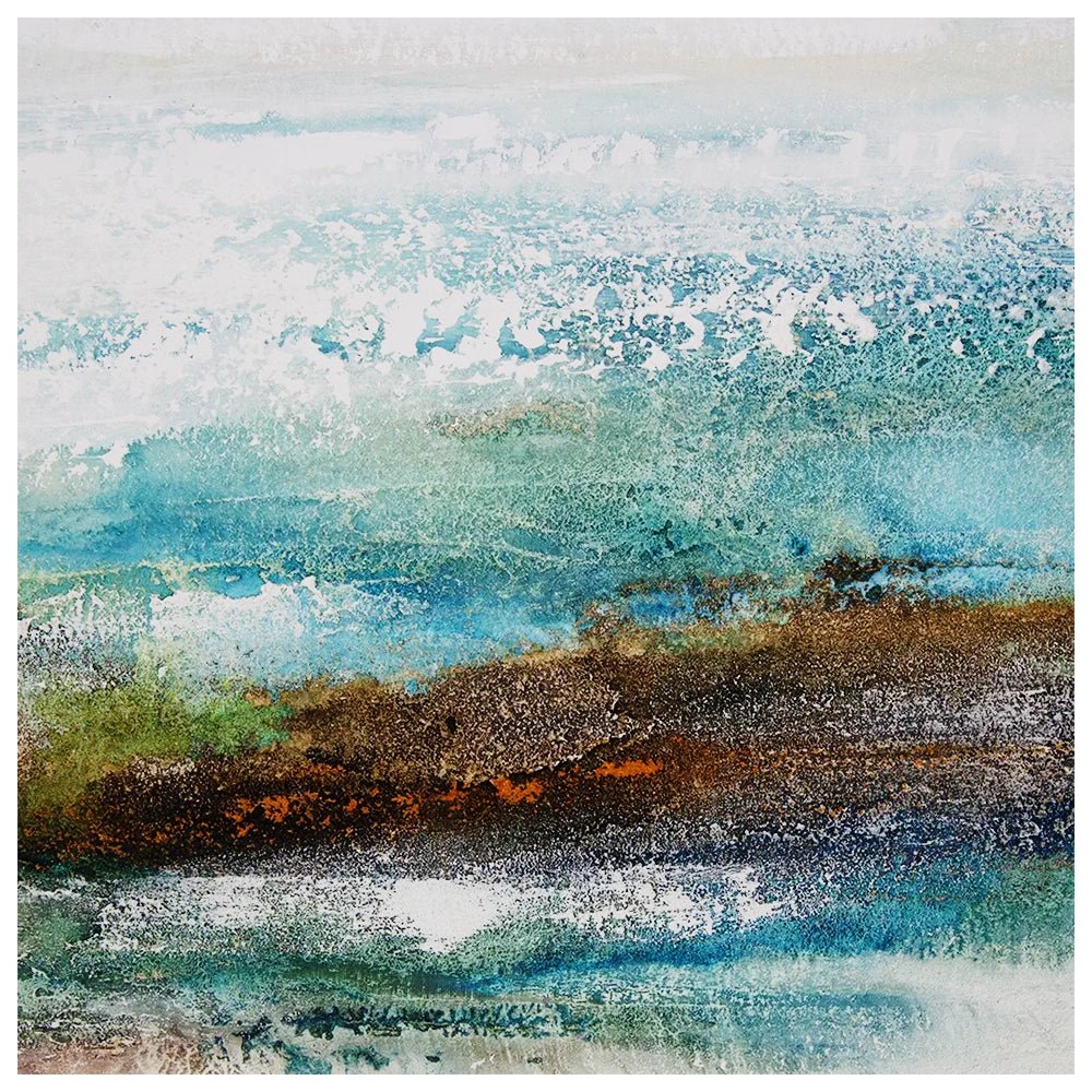 Cuadro abstracto pintado a mano con textura en tonos turquesa - DekoArte