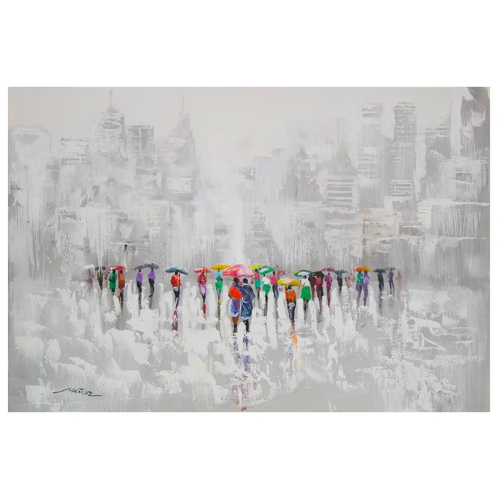 Cuadro acrílico moderno pintado a mano con figuras urbanas - DekoArte