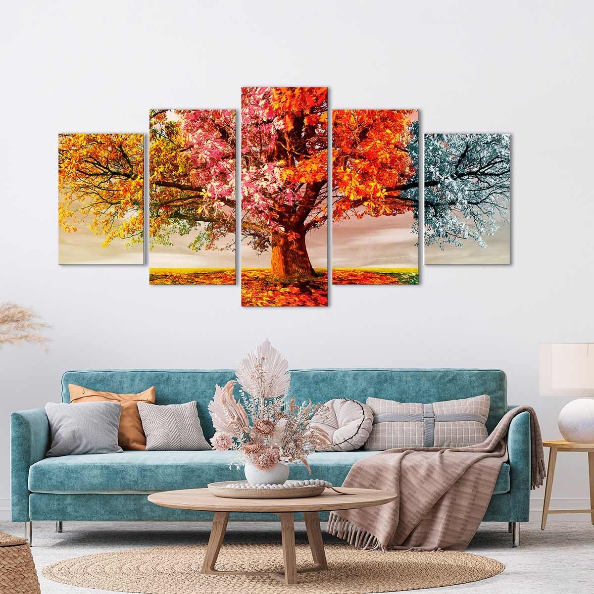 Cuadro Árbol Cuatro Estaciones - Tríptico Decorativo Moderno - DekoArte