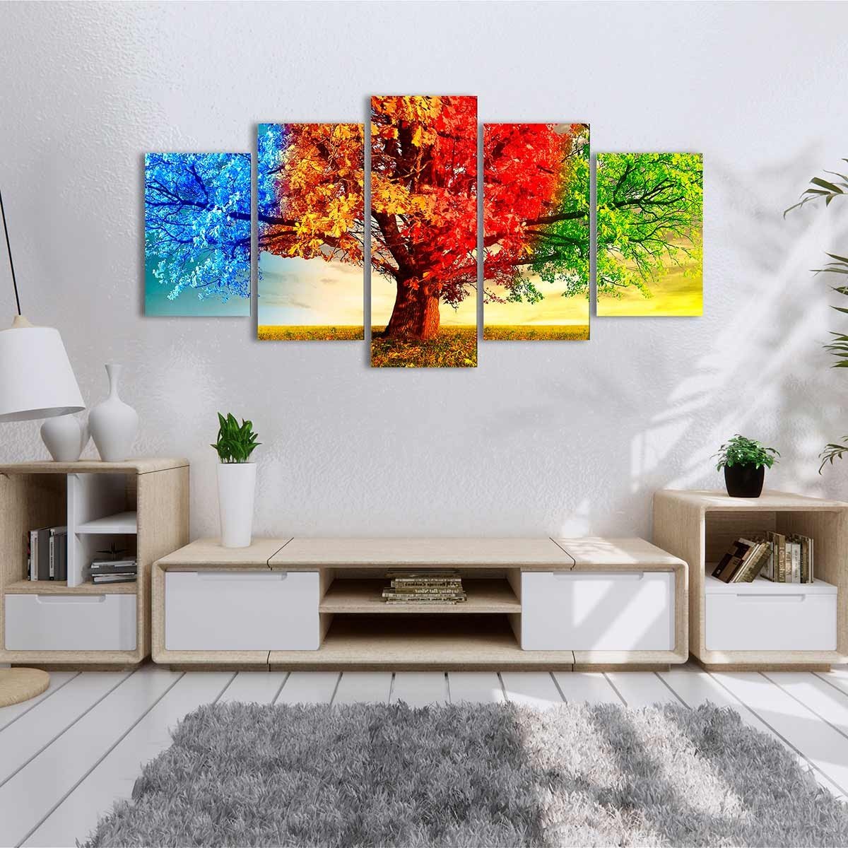 Cuadro Árbol Cuatro Estaciones - Tríptico para Decoración Moderna - DekoArte