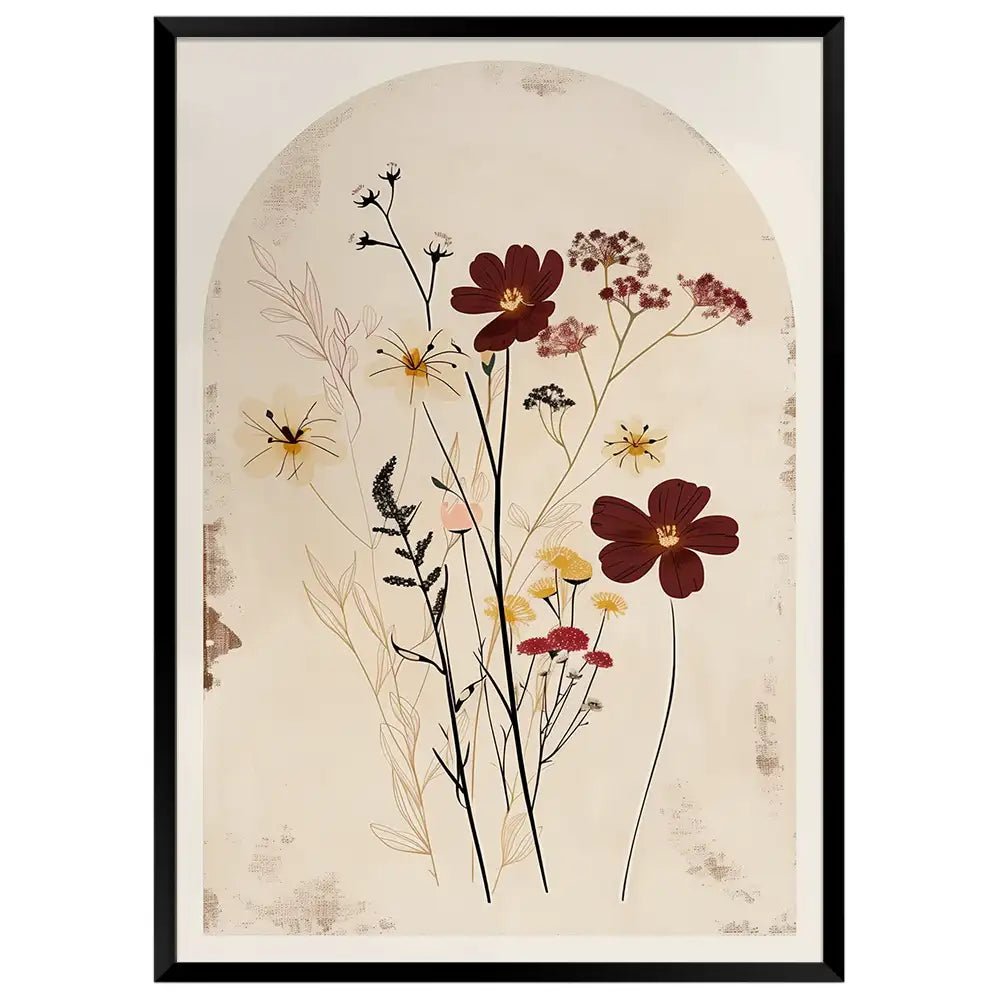 Cuadro botanico en fondo beige con estilo sobrio - DekoArte