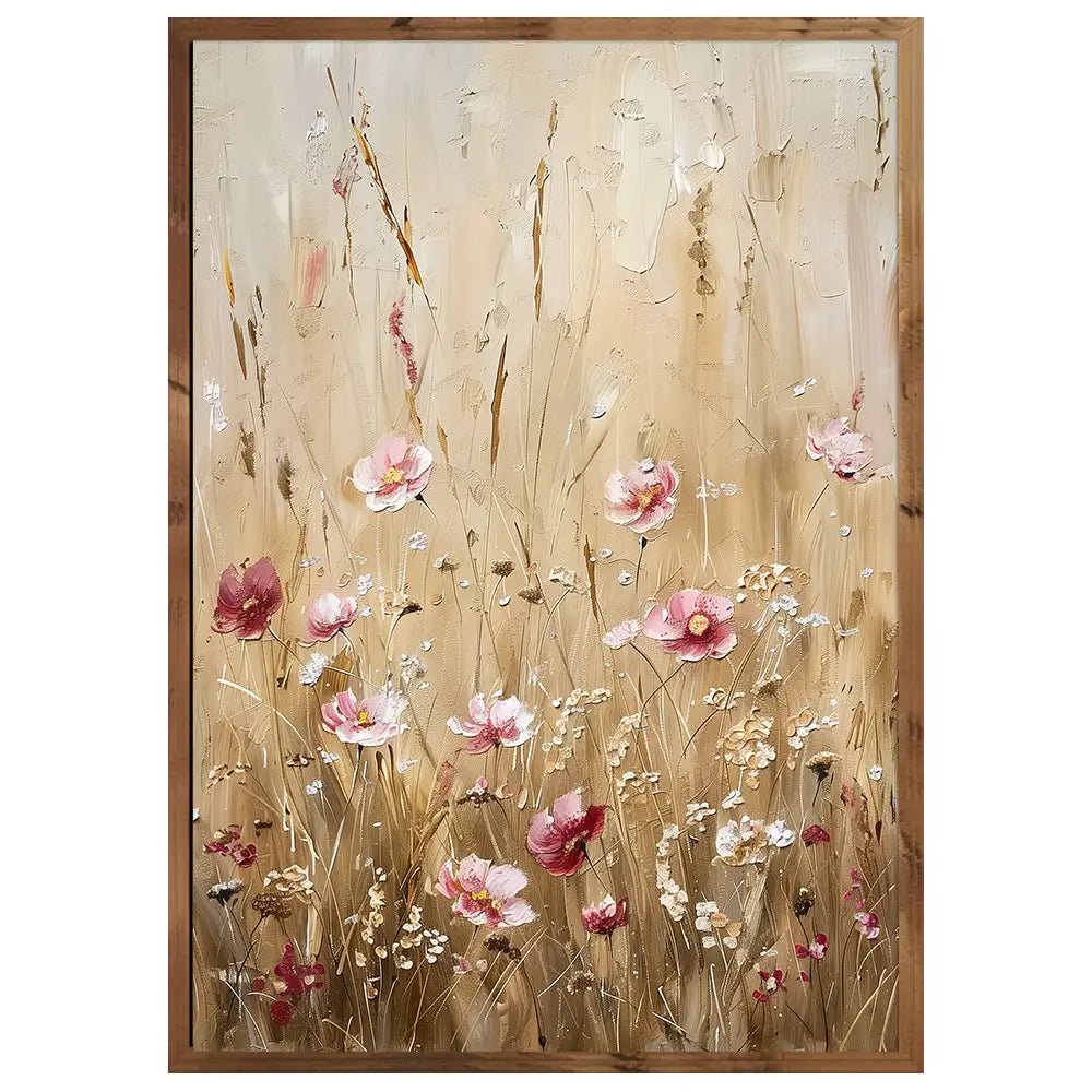 Cuadro con flores en tonos cálidos y fondo beige - DekoArte