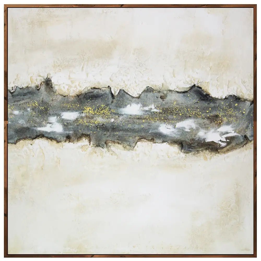 Cuadro con relieve pintado a mano en tonos beige y grafito - DekoArte