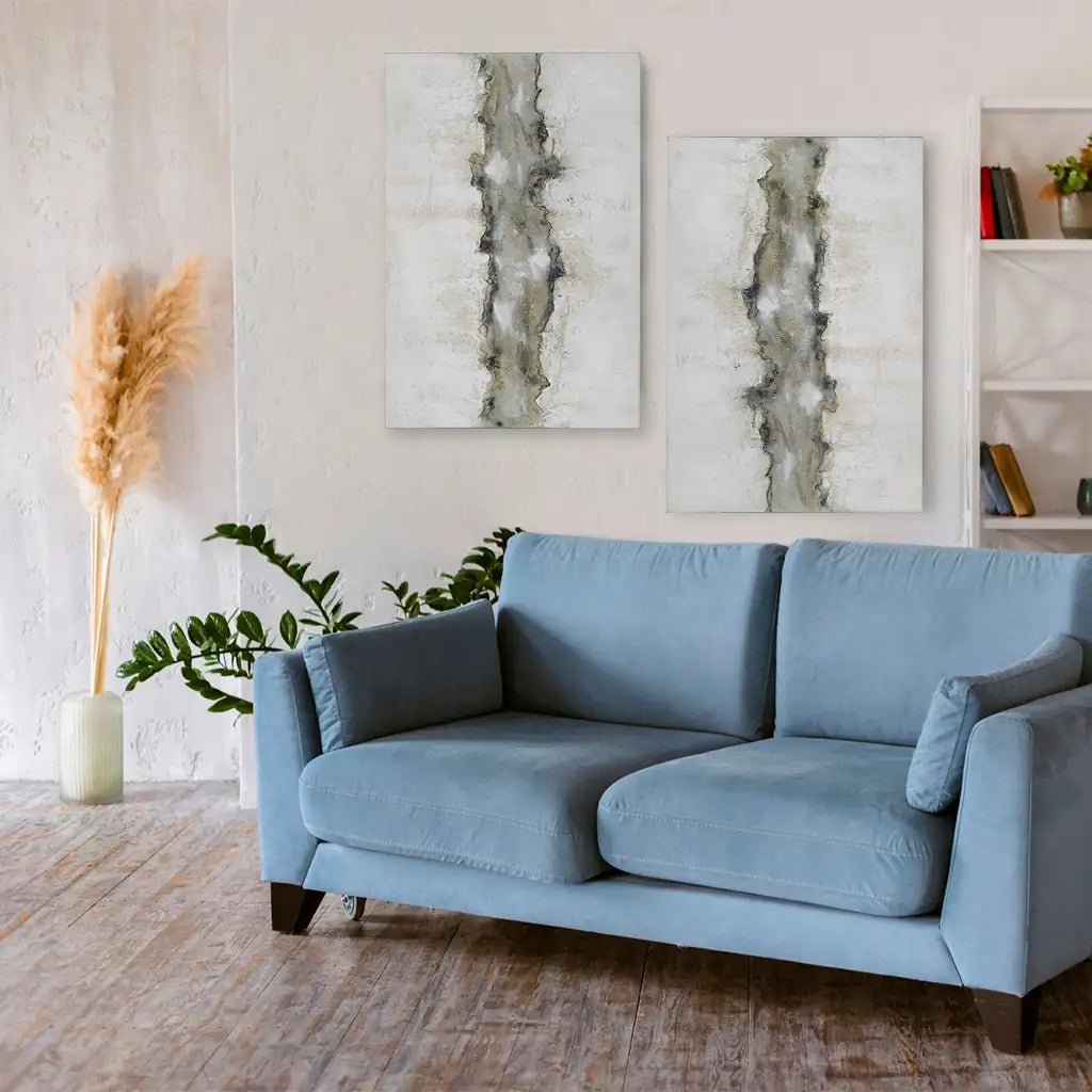 Cuadro con relieve pintado a mano en tonos beige y grafito - DekoArte