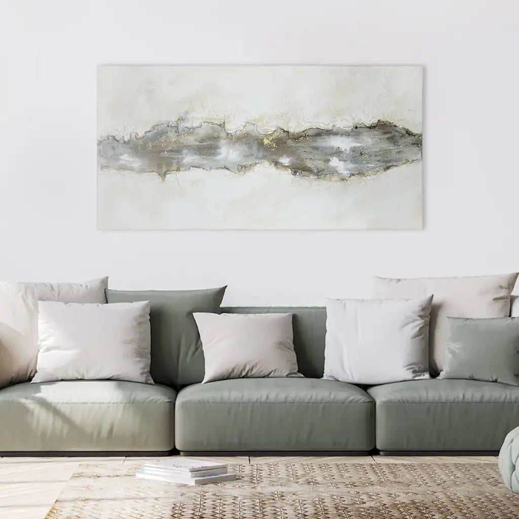 Cuadro con relieve pintado a mano en tonos beige y grafito - DekoArte