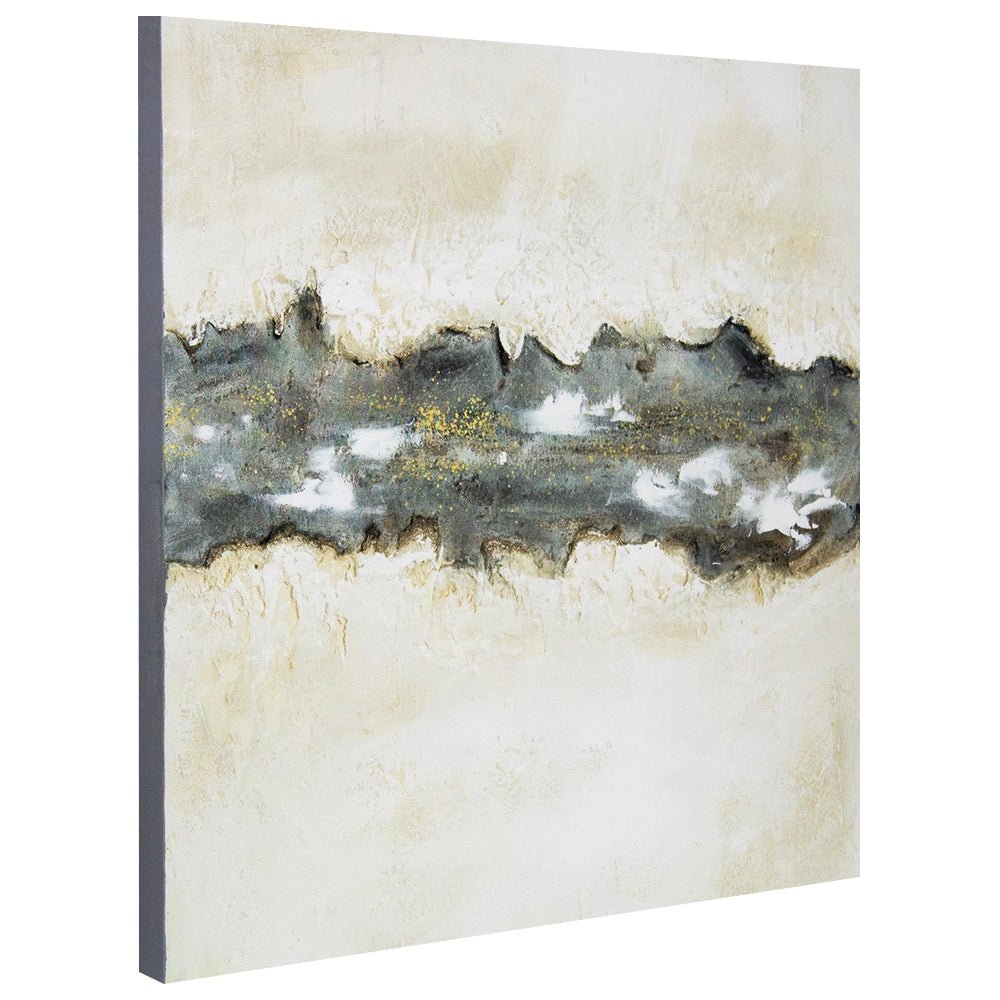 Cuadro con relieve pintado a mano en tonos beige y grafito - DekoArte