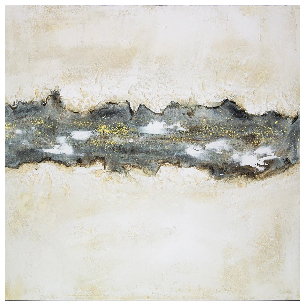 Cuadro con relieve pintado a mano en tonos beige y grafito - DekoArte