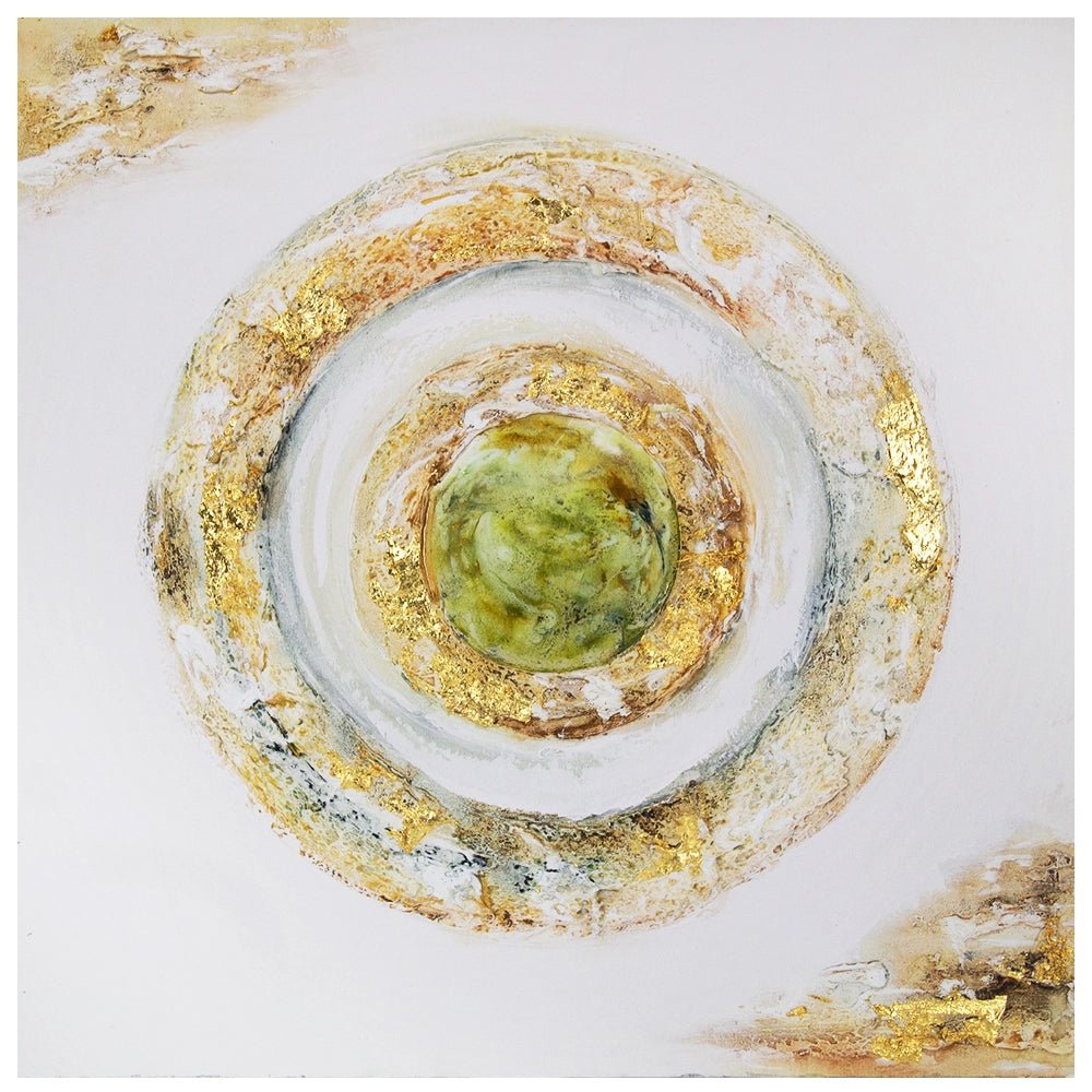 Cuadro con relieve pintado a mano en tonos dorados y tierra - DekoArte