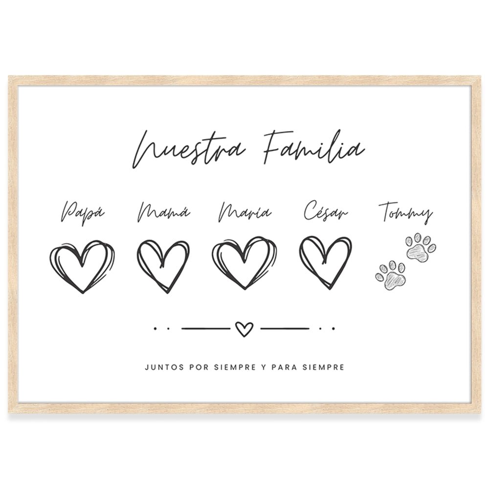 Cuadro de familia personalizado con nombres y mascota - DekoArte