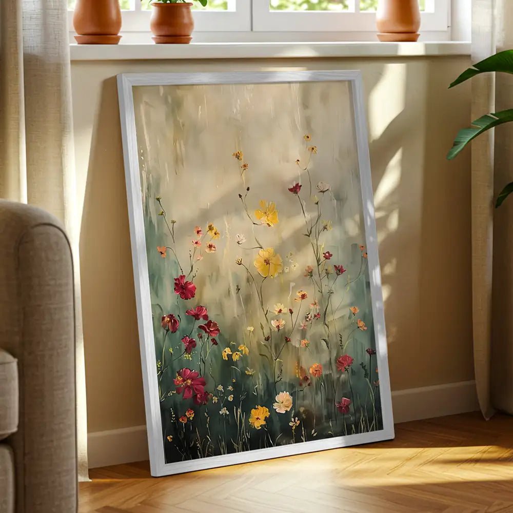 Cuadro de flores sobre fondo claro y tonos suaves - DekoArte