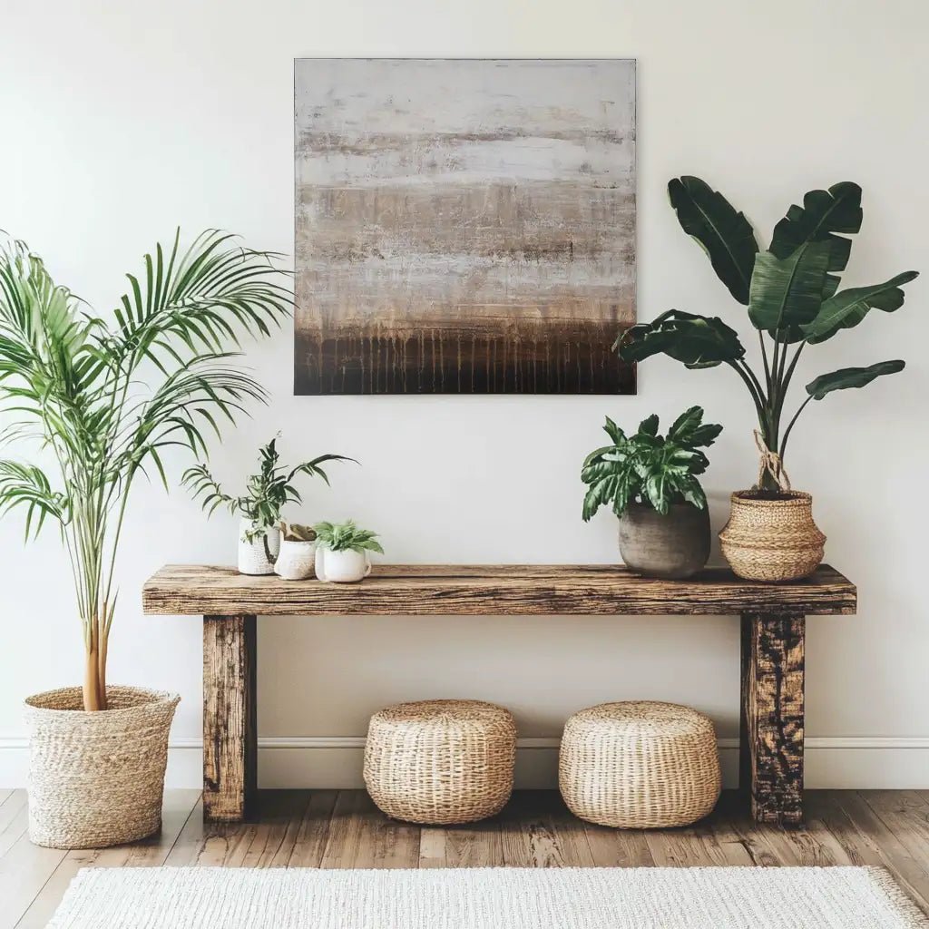 Cuadro de pintura abstracta en tonos tierra y blanco texturizado - DekoArte