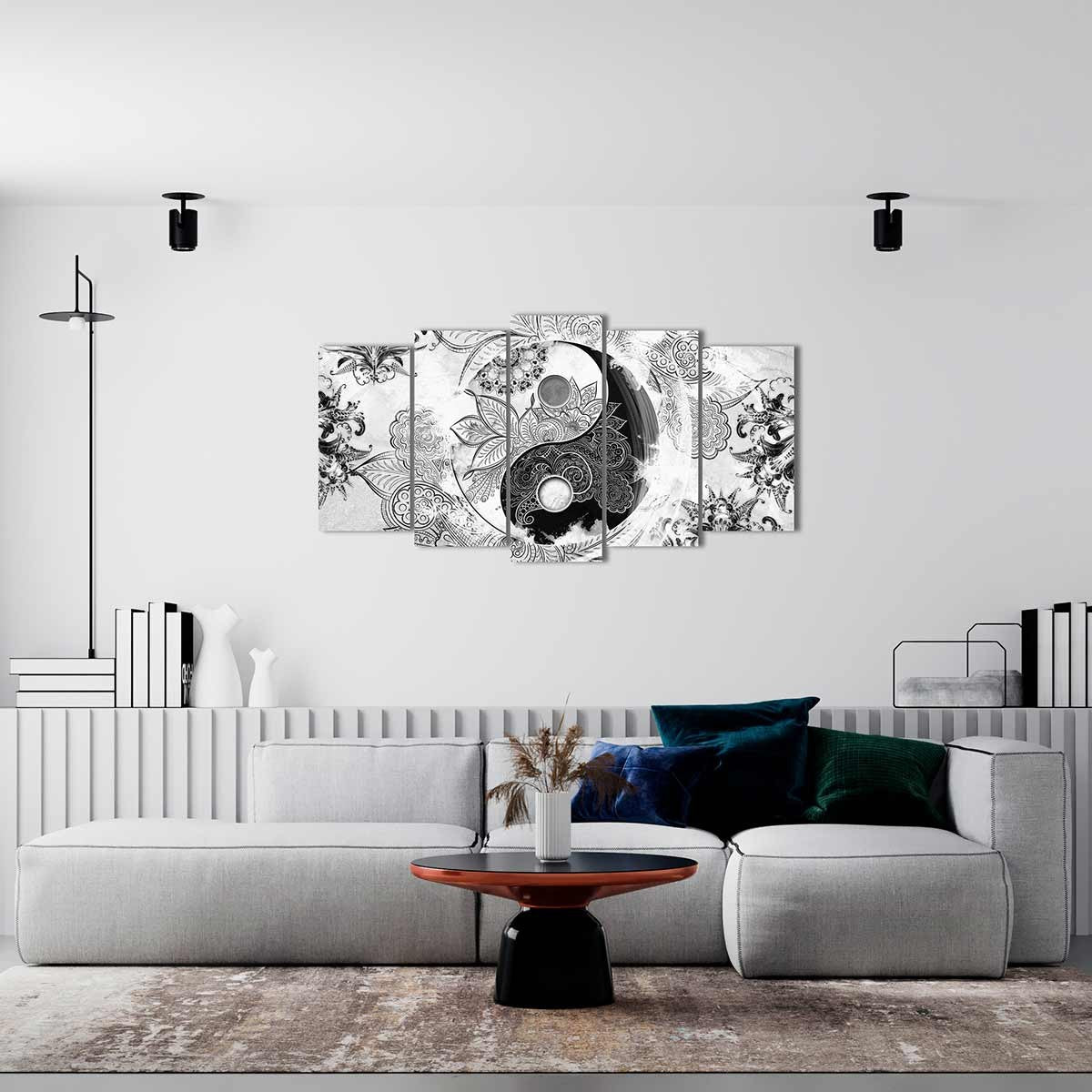 Cuadro en Lienzo Blanco y Negro Tríptico Estilo Zen Ying Yang - DekoArte