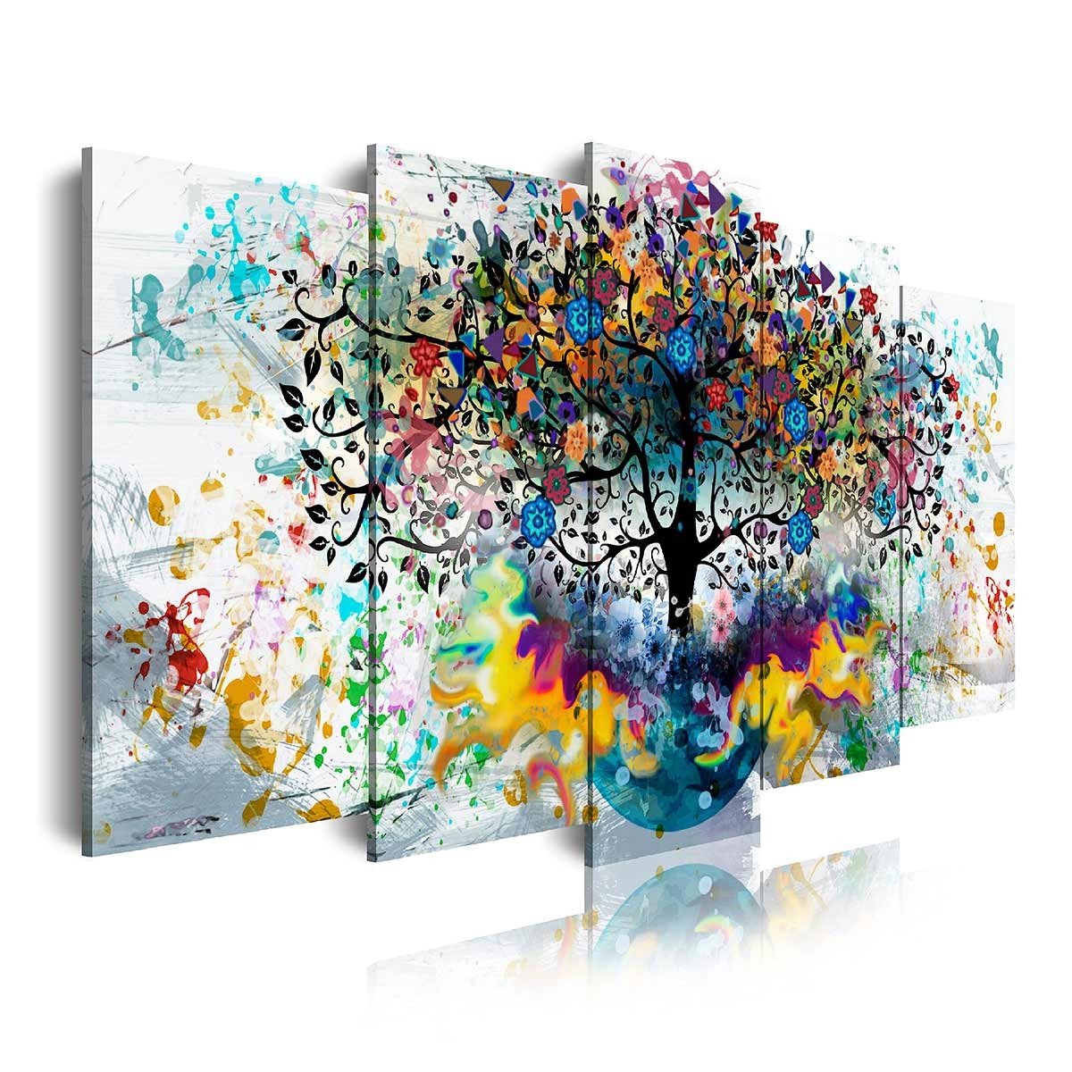 Cuadro en Lienzo Tríptico Árbol Multicolor sobre Fondo Blanco - DekoArte