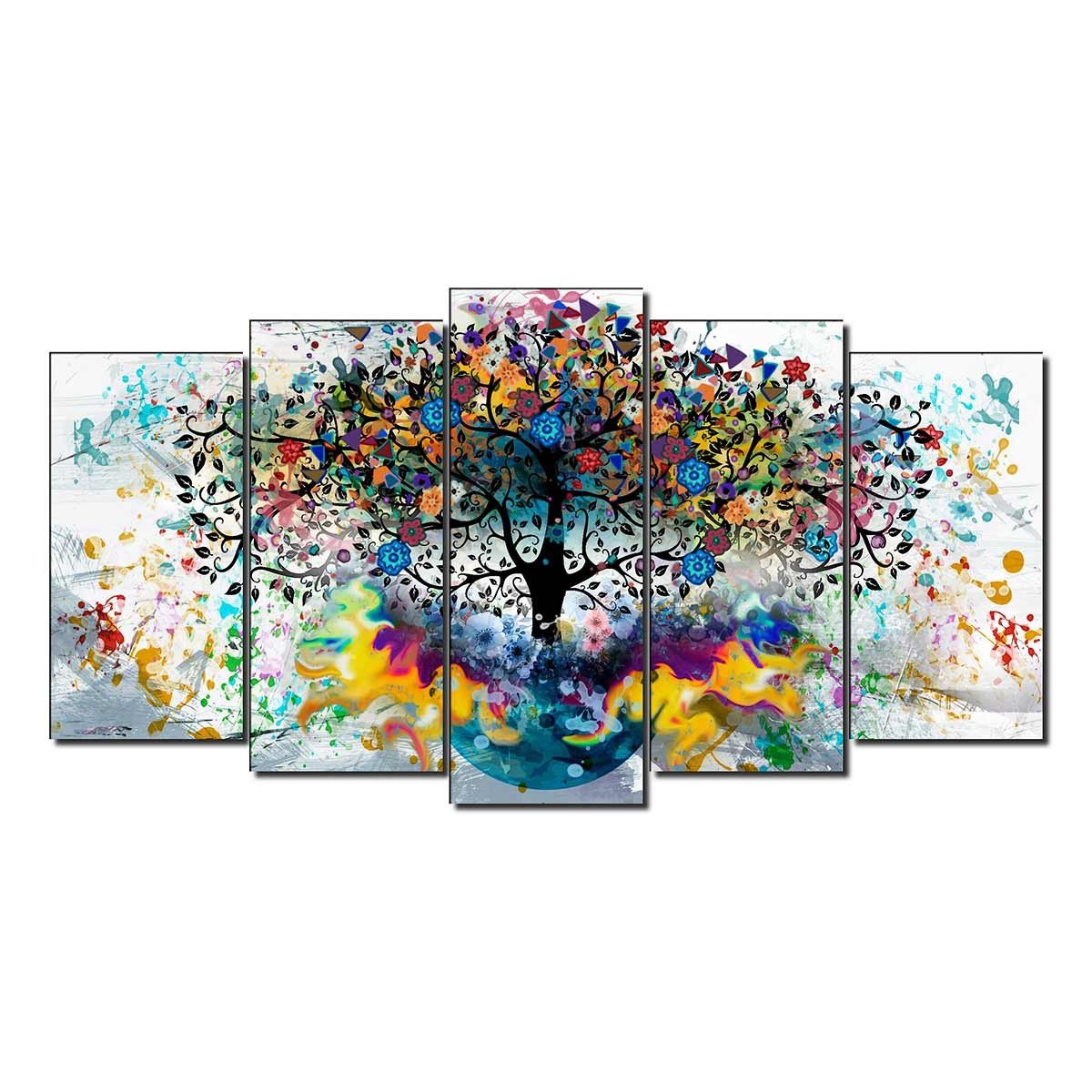 Cuadro en Lienzo Tríptico Árbol Multicolor sobre Fondo Blanco - DekoArte