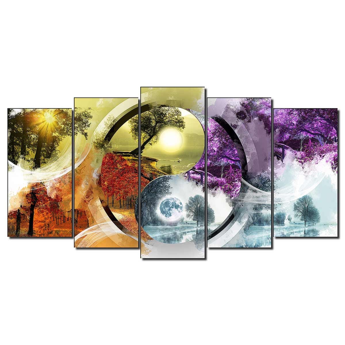 Cuadro en Lienzo Tríptico Estilo Zen Ying Yang Cuatro Estaciones - DekoArte