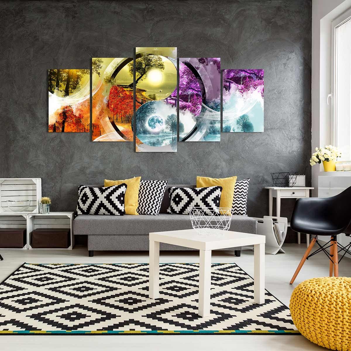 Cuadro en Lienzo Tríptico Estilo Zen Ying Yang Cuatro Estaciones - DekoArte