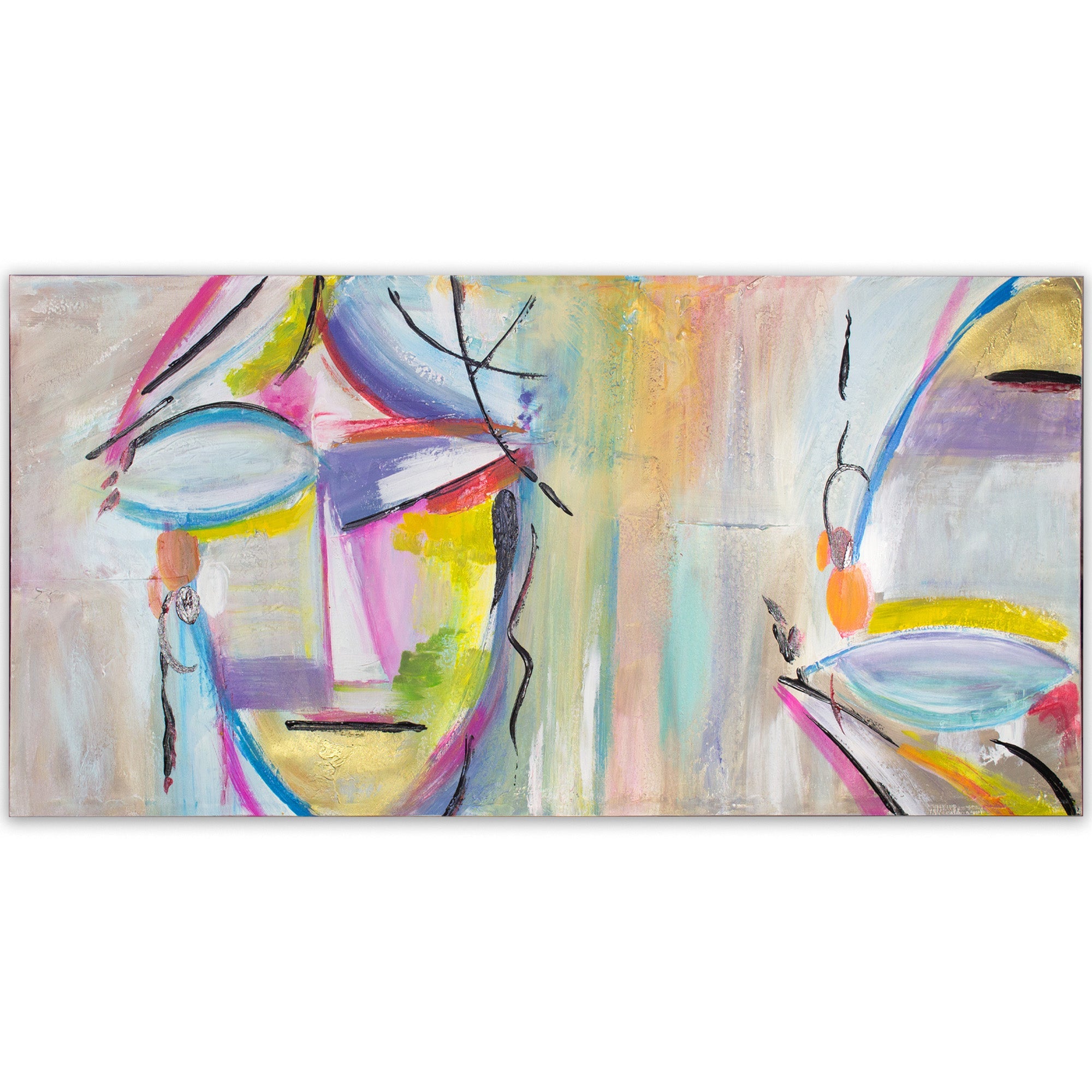 Cuadro figurativo pintado a mano | Rostros abstractos en color - DekoArte