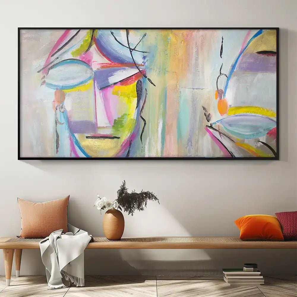 Cuadro figurativo pintado a mano | Rostros abstractos en color - DekoArte