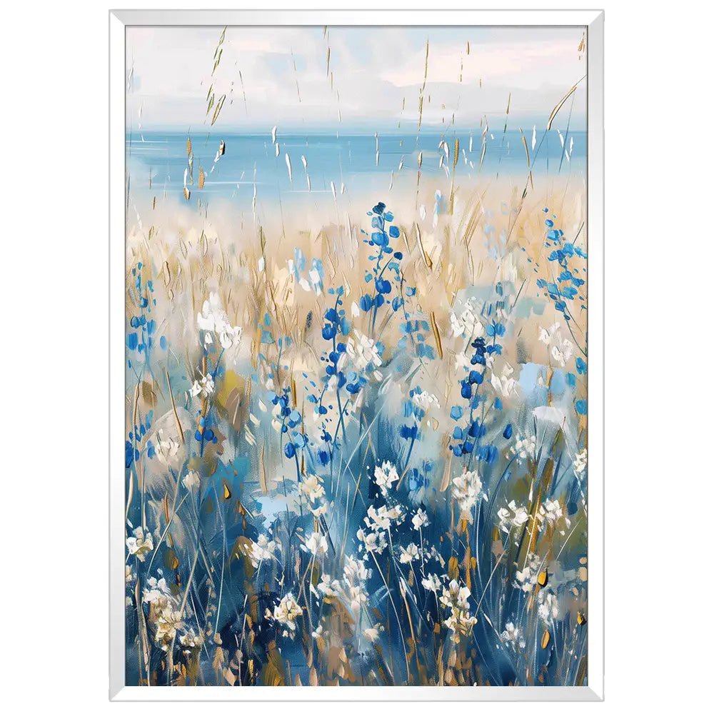 Cuadro floral con flores azules y blancas - DekoArte