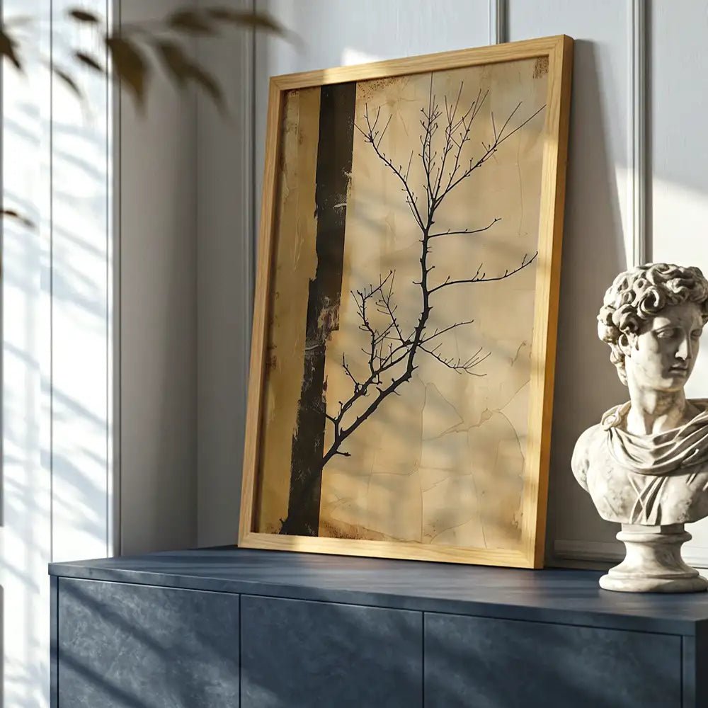 Cuadro Japandi con rama seca y fondo ocre - DekoArte