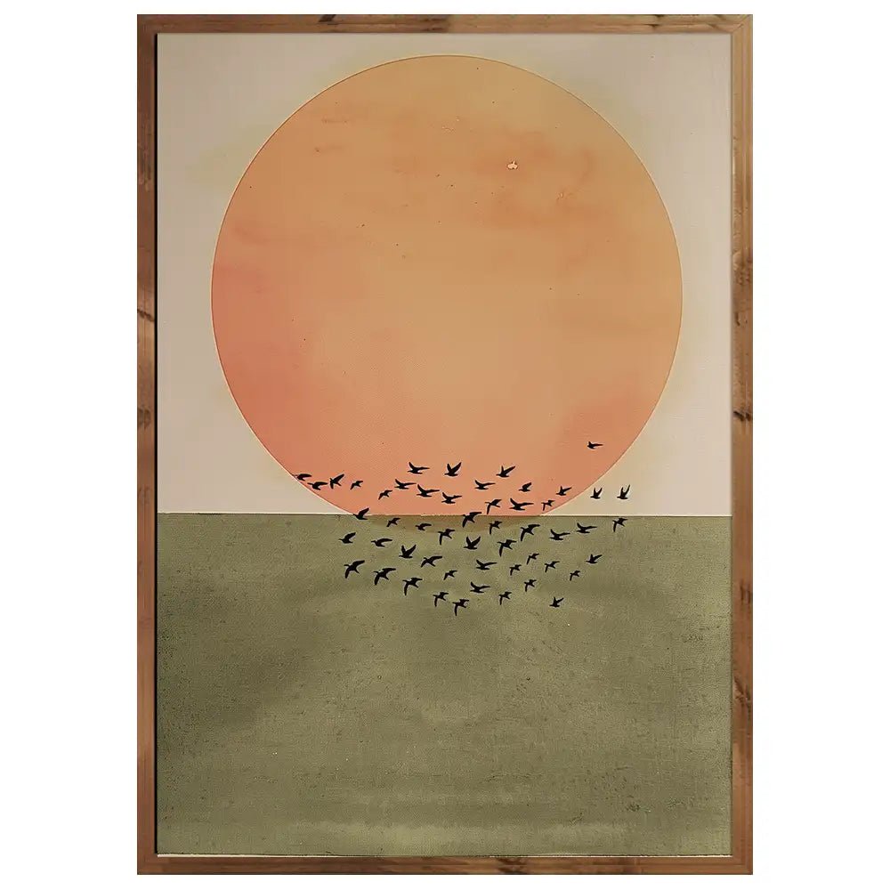 Cuadro Japandi con sol bajo y aves en vuelo - DekoArte