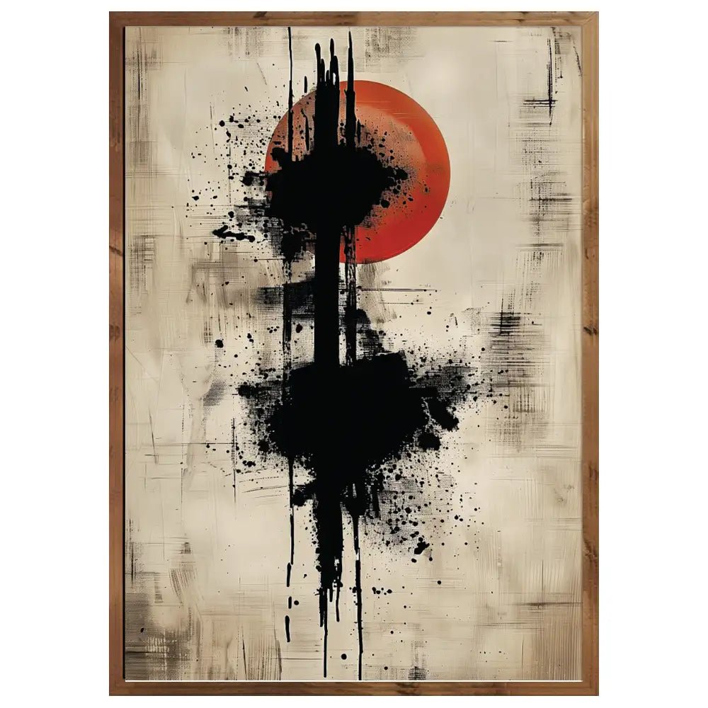 Cuadro Japandi con trazo vertical y sol rojo | Fuerza visual - DekoArte