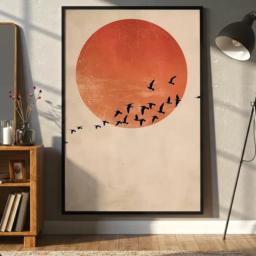 Cuadro Japandi con vuelo y atardecer | Poesía en movimiento - DekoArte