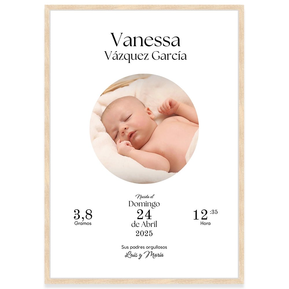 Cuadro nacimiento bebé personalizado con datos y foto - DekoArte