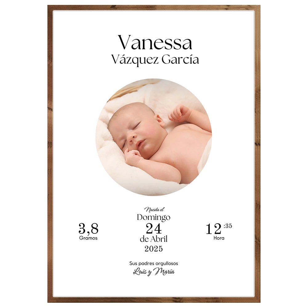 Cuadro nacimiento bebé personalizado con datos y foto - DekoArte
