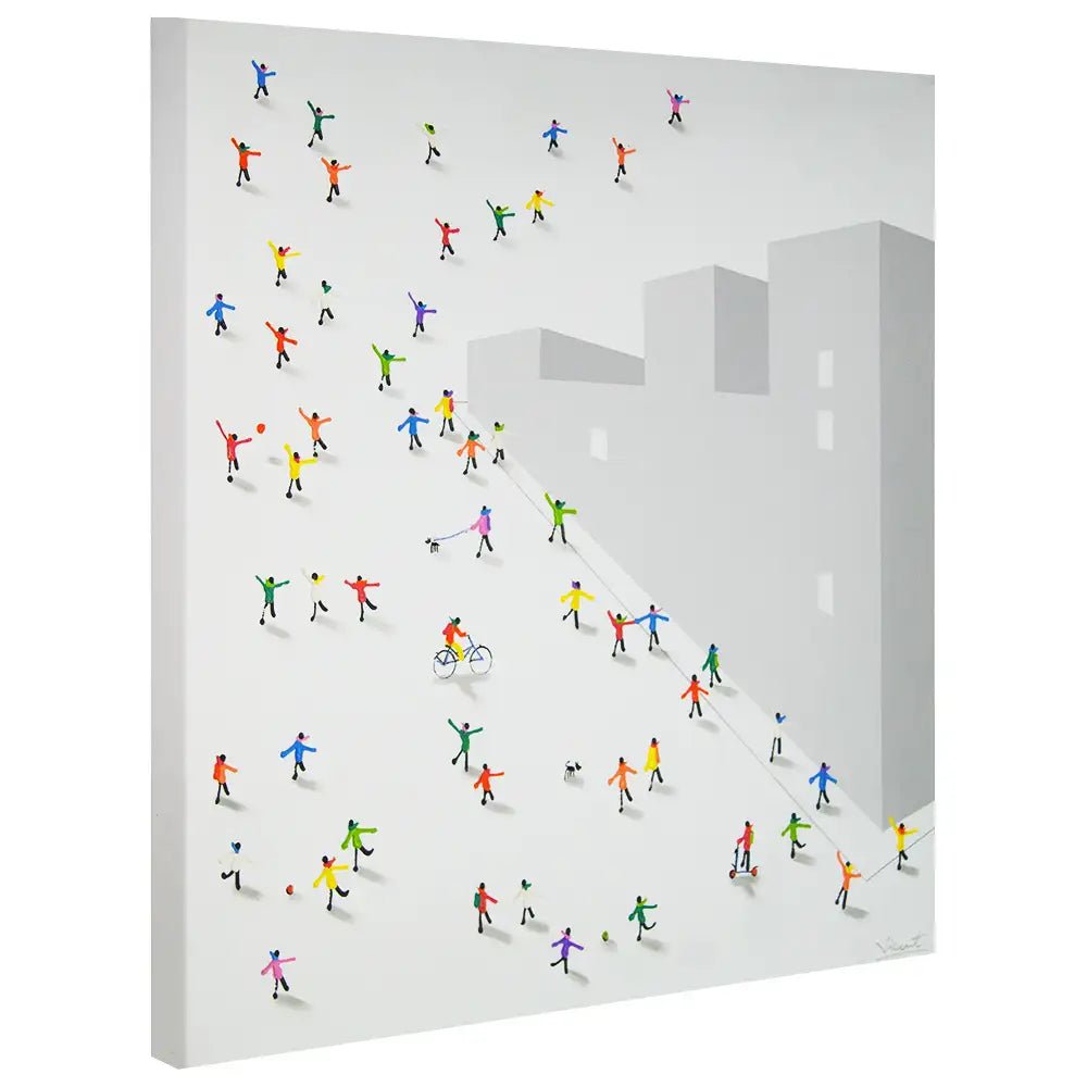 Cuadro pintado a mano en acrílico | Escena urbana moderna - DekoArte