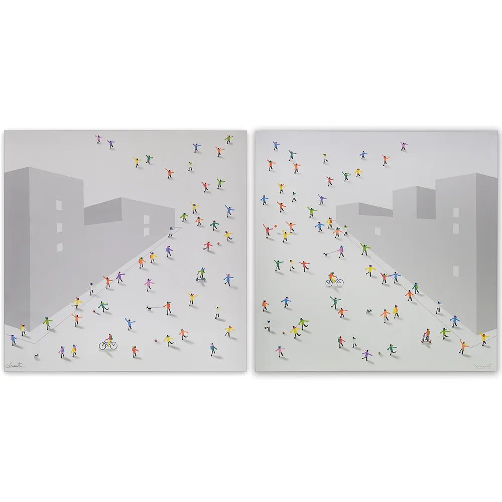 Cuadro pintado a mano en acrílico | Escena urbana moderna - DekoArte