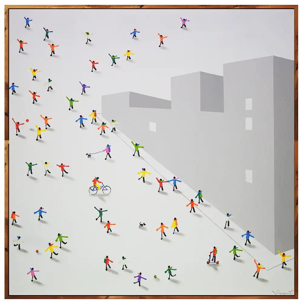 Cuadro pintado a mano en acrílico | Escena urbana moderna - DekoArte