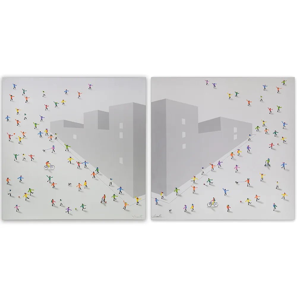 Cuadro pintado a mano en acrílico | Escena urbana moderna - DekoArte