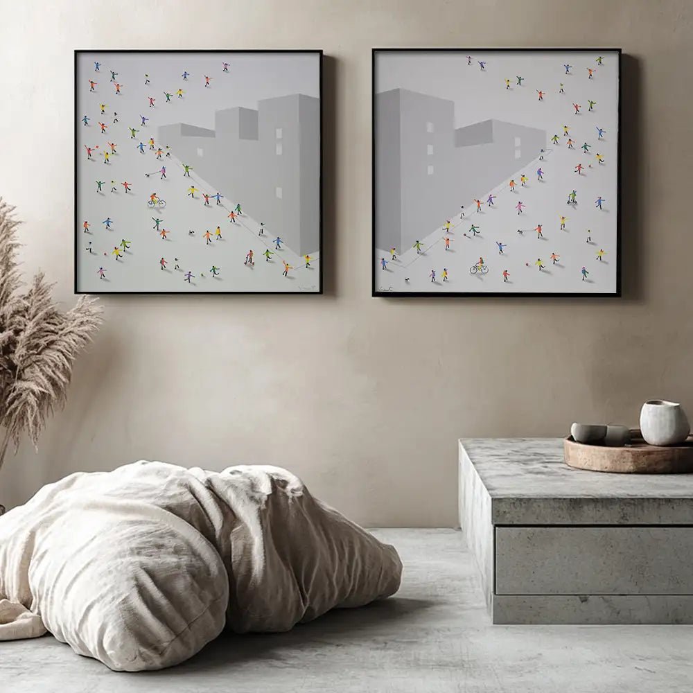 Cuadro pintado a mano en acrílico | Escena urbana moderna - DekoArte