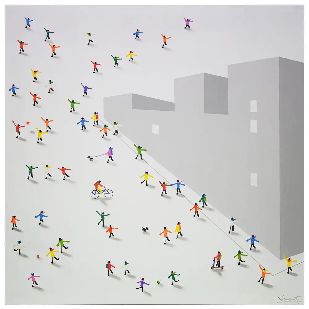 Cuadro pintado a mano en acrílico | Escena urbana moderna - DekoArte